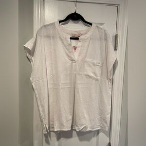 NWT Coastal Comfort Size XXL White Linen Blend Split Neck Short Sleeve Top
